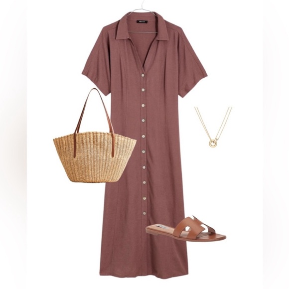 Madewell Dresses & Skirts - Madewell Linen Blend Button-Front Midi Dress Brown Mauve Size 0